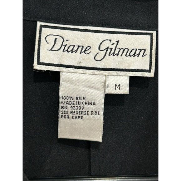 Diane Gilman Black Tropical Parrot Print Silk Button Up Shirt SZ Medium - Picture 5 of 8